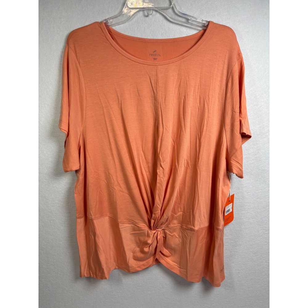 Freely Ronnie Twist Front Top Canyon Sunset Orange Short Sleeve Tee 1X NWT